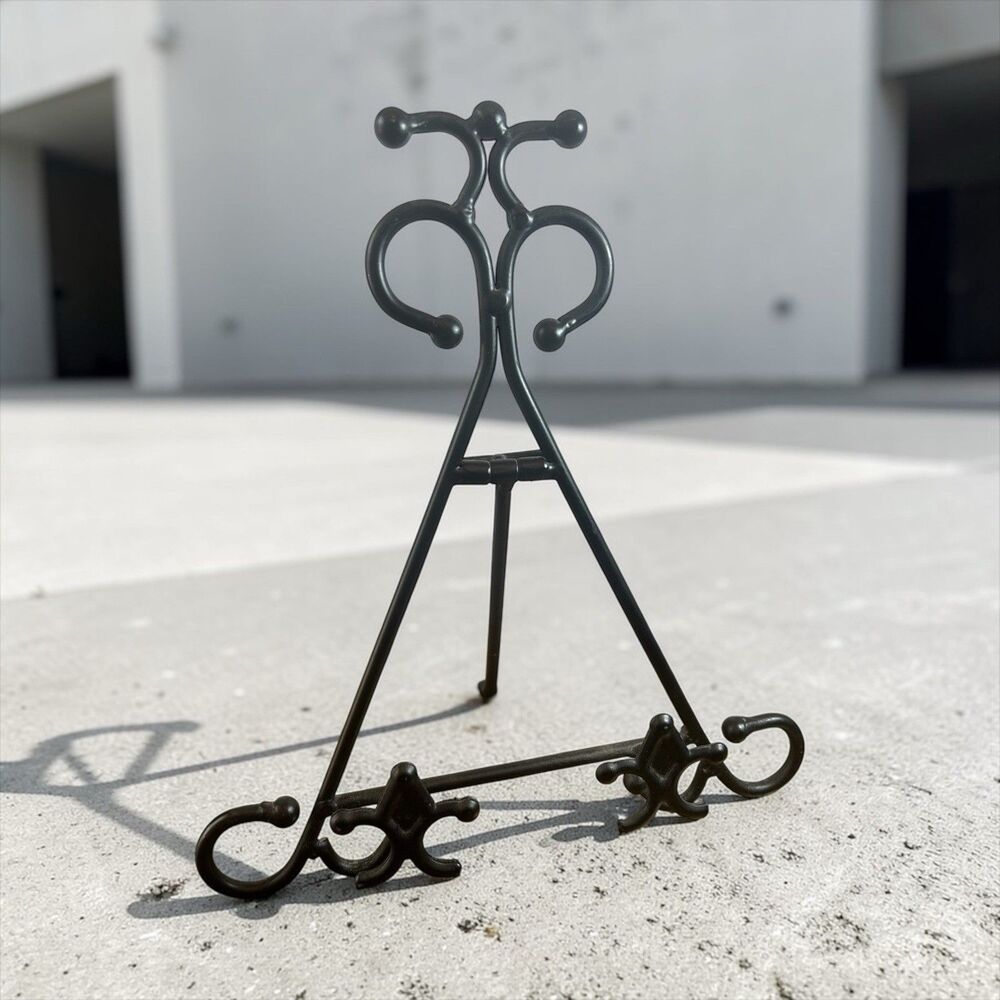 Heavy Black Metal Plate Display Stand Holder Art Dish Easel 12x11in Decor